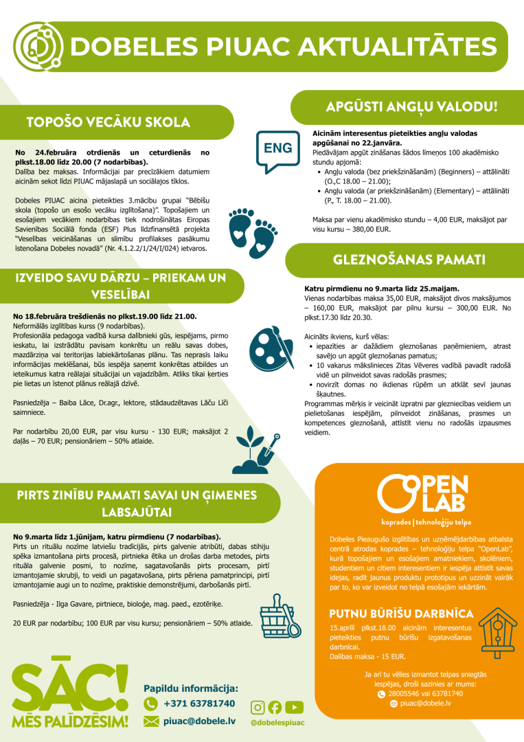 PIUAC piedāvājums pavasarim 2026