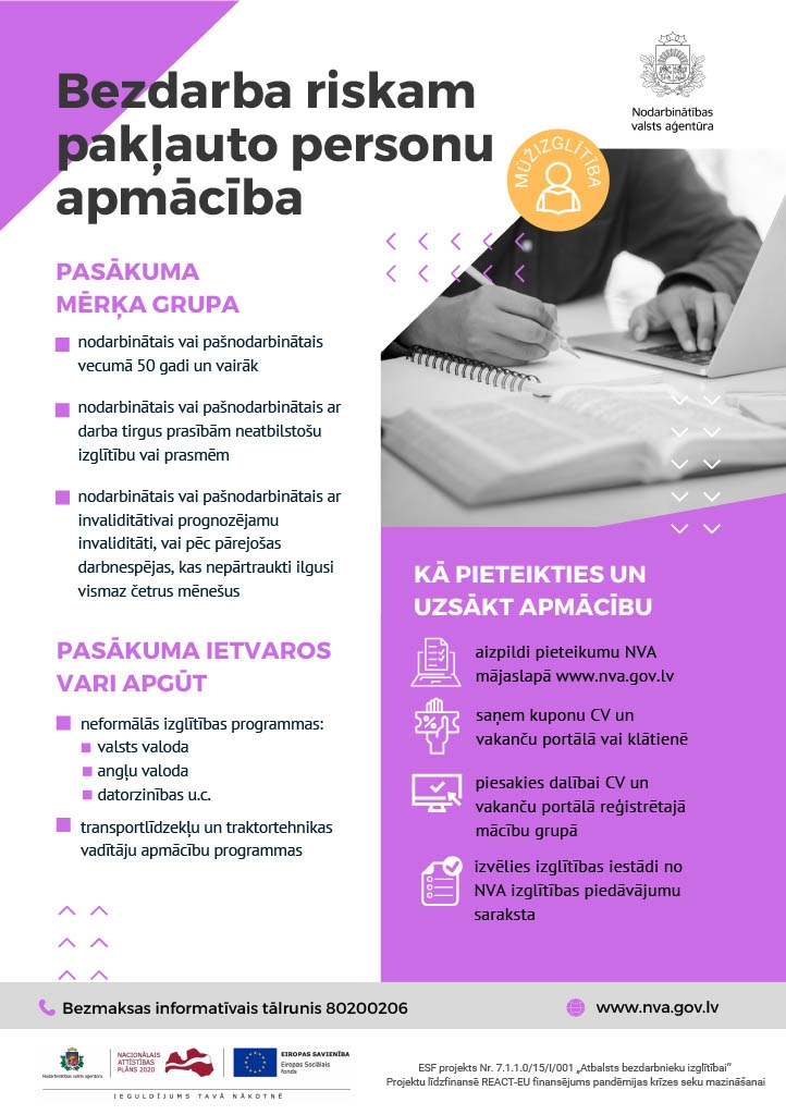 Apmācības bezdarba riskam pakļautām personām 