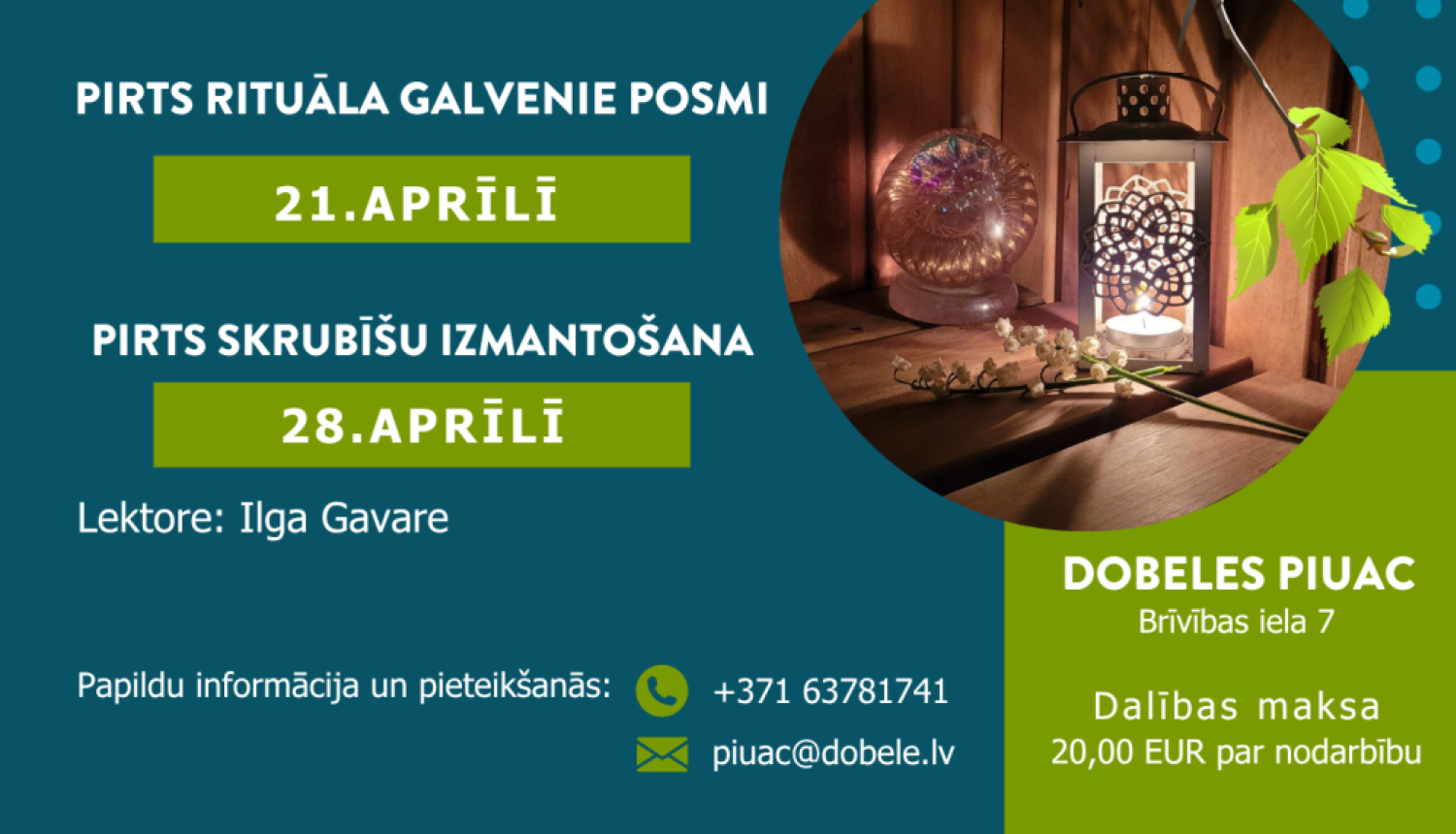 Pirts nodarbības aprīlī 2026