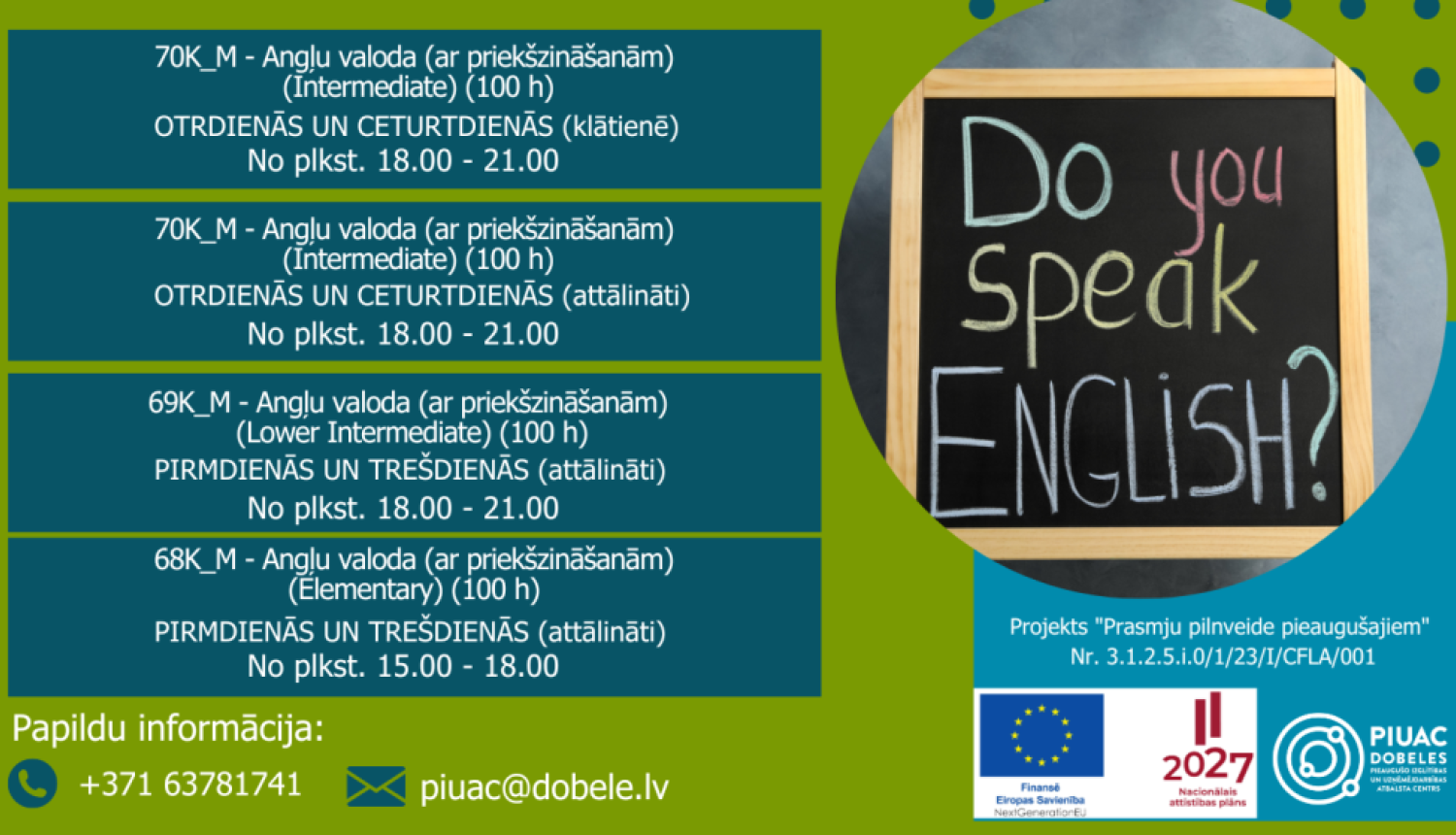 Angļu valodas mācības PIUAC