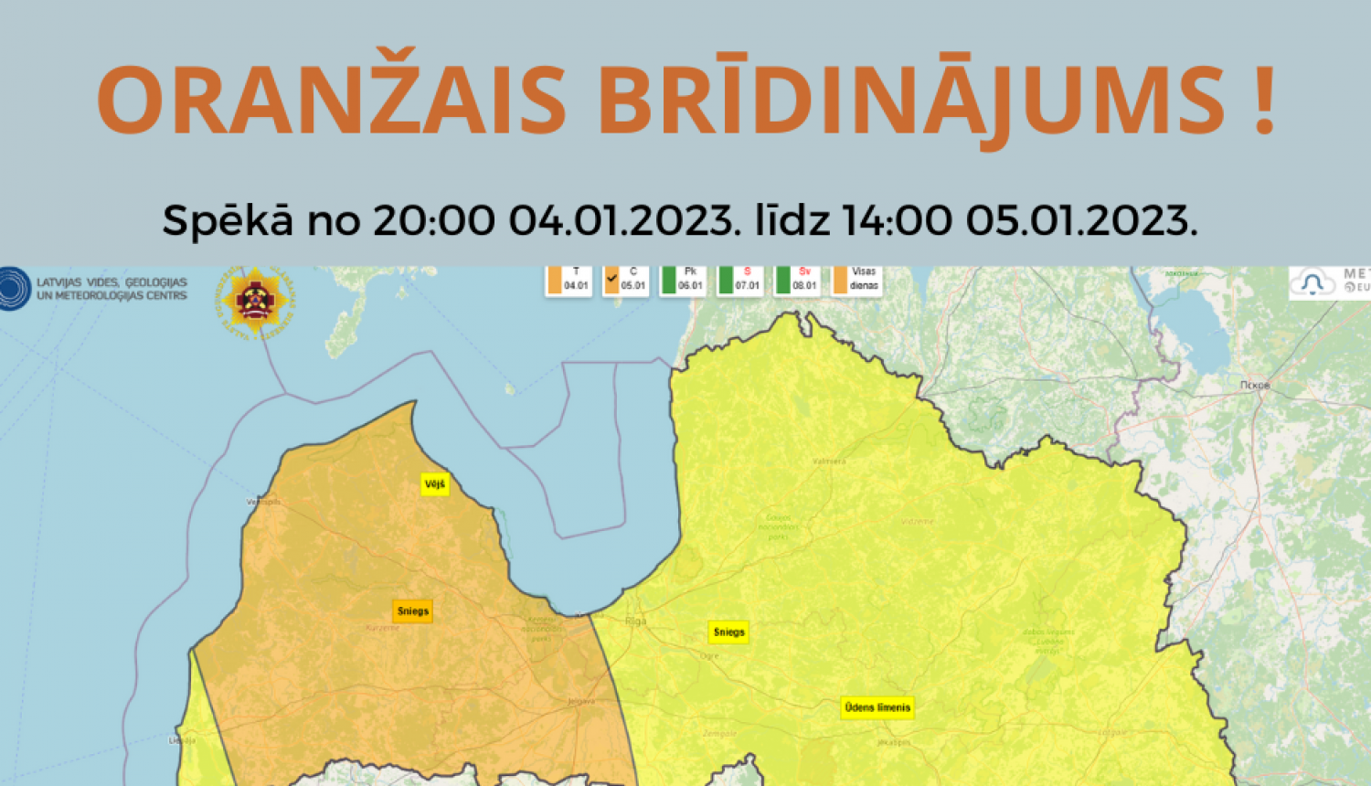 oranžais brīdinājums par snigšanu